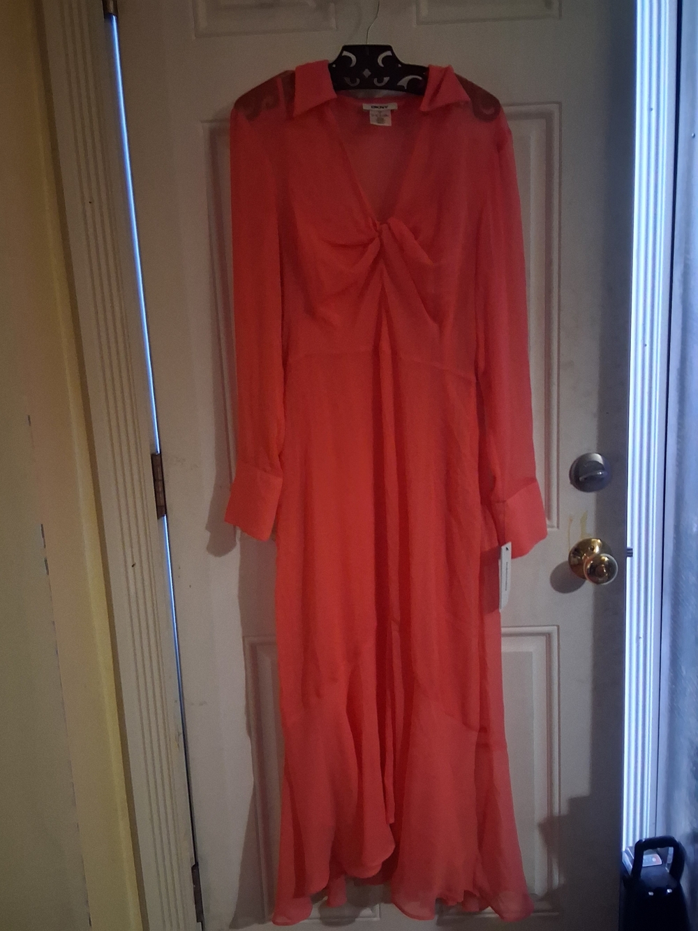 Women's Coral Long-Sleeve Twist Front Maxi Dress